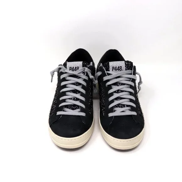 P448 Size 41 John Shaka Sneakers Black White Tweed & Suede - Picture 7 of 15